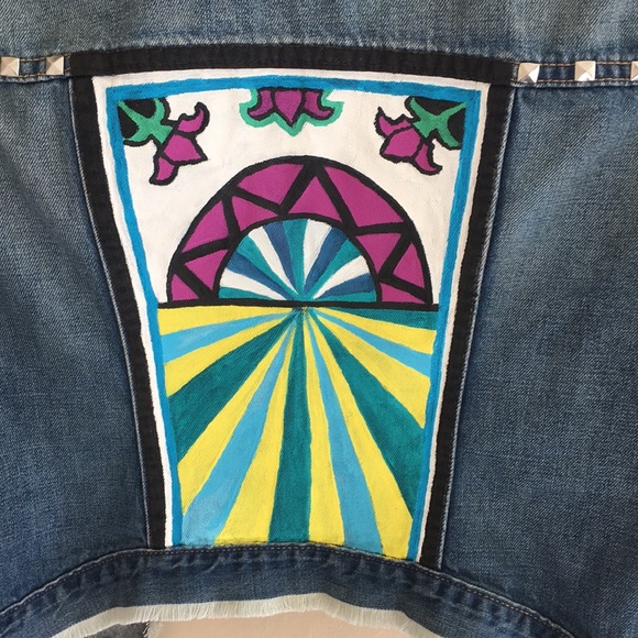 Hand Painted De-Constructed Denim Jacket Sz S - Picture 2 of 4